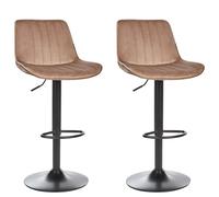 Set of 2 Bar Chairs DUBROVNIK Velvet Swivel Light Brown