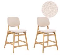 Set of 2 Bar Chairs ELAINE Boucle Light Brown/ Beige