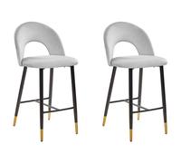 Set of 2 Bar Chairs FALTON Velvet Grey