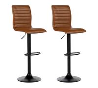 Set of 2 Bar Chairs LUCERNE Faux Leather Swivel Golden Brown