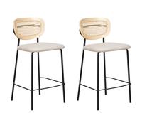 Beliani Set Of 2 Bar Chairs Mayetta Rattan Light Beige