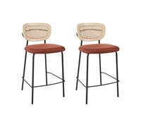 Beliani Set Of 2 Bar Chairs Mayetta Rattan Orange