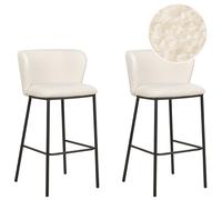Beliani Set Of 2 Bar Chairs Mina Boucle White