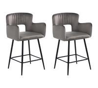 Set of 2 Bar Chairs SANILAC Velvet Light Grey