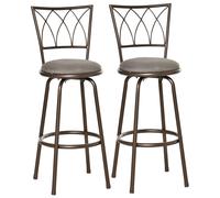 Set of 2 Bar Chairs Swivel Armless Upholstered Metal Frame Barstools with Backrest & Footrest