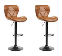 Set of 2 Bar Chairs VALETTA Faux Leather Swivel Golden Brown