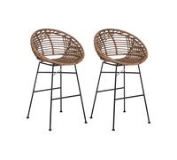 Beliani Set Of 2 Bar Chairs Windom Rattan Brown