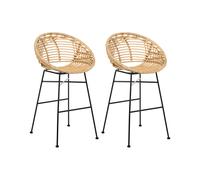 Beliani Set Of 2 Bar Chairs Windom Rattan Natural