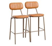 Set of 2 Bar Height Stools - PU Leather Cushed Chairs with Back, Metal Legs, Ideal for Kitchen Island, Home Bar, Modern Decor, t & Sle