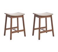 Beliani Set of 2 Bar Stools DIXON Wood Dark Brown/ Beige, Cream