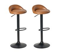 Beliani Set Of 2 Bar Stools Meeder Swivel Faux Leather Brown