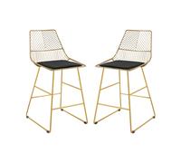 Set of 2 Bar stools Modern Counter Height Wire Metal - Gold