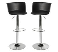 Set of 2 Bar Stools Pub Home Breakfast Barstools Armless Round Seat Adjustable Swivel Chair for Kitchen Island Counter, Chrome Footrest and Base