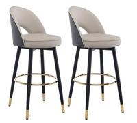 Set of 2 Bar Stools & Swivel Chairs for Bedroom, High Back Synthetic Leather, Ideal for Pub, Kitchen, Dining Room - Modern Gray Design