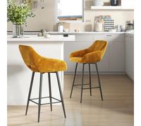 HOMCOM Bar Stools Set of 2, Velvet-Touch Fabric Counter Height Bar Chairs Pink