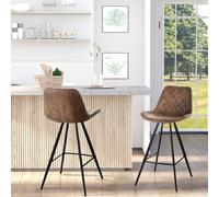 Set Of 2 Bar Stools Vintage Microfiber Cloth Tub Seat Padded Comfortable Steel Frame Footrest Quilted Home Bar Cafe Kitchen Chair Stylish Brown
