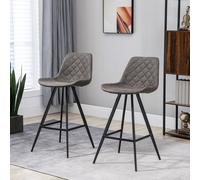 Set Of 2 Bar Stools Vintage Microfiber Cloth Tub Seat Padded Comfortable Steel Frame Footrest Quilted Home Bar Cafe Kitchen Chair Stylish Dark Grey