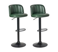 Beliani Set Of 2 Bar Stools Vlore Swivel Faux Leather Dark Green