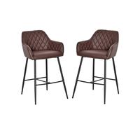 Set of 2 Bar stools With Backs Retro PU Leather Stylish Dining Seating Home- Brown