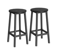 Set of 2 Bar Stools with Metal Frame and Footrest, Ebony Black + Classic Black / 65H cm