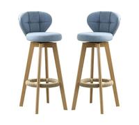 Set of 2 Barstools/Kitchen Breakfast Swivel Barstool, Wooden Gray/Blue/Green Cotton Linen Low Backrest & Footrest (65/75cm) Blue,Sitting high 65cm