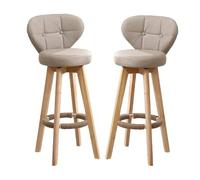 Set of 2 Barstools/Kitchen Breakfast Swivel Barstool, Wooden Gray/Blue/Green Cotton Linen Low Backrest & Footrest (65/75cm) Beige, sitting high 75cm