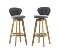 Set of 2 Barstools/Kitchen Breakfast Swivel Barstool, Wooden Gray Cotton Linen Low Backrest & Footrest (65/75cm) Blue,Sitting high 65cm