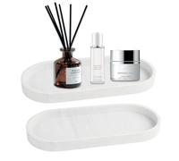 Set of 2 Bathroom Trays, Silicone Marble Pattern Tray, Jewellery Bowl, Oval Jewellery Storage Box, Cosmetic Tray, Decorative Tray for Bathroom, Bathtub, Kitchen, Washbasin, Worktop