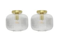 Set of 2 Batley Large - Clear Ribbed Glass Satin Brass Ceiling Lights