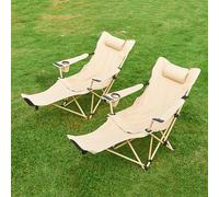 Set of 2 Beach Chair Lounger Foldable Outdoor Chaise Lounge Chairs with Foot Rest 5-Level Adjustable Backrest Folding Camping Chair with Cup Holder for Fishing Picnic Garden Sports Patio