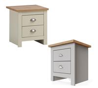 Set of 2 Bedside Tables Nightstands with 2 Drawers Bedroom Storage Oak Top
