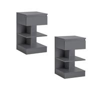 Set Of 2 Bedside Tables Side Table Nightstand With 1 Drawer And 2 Shelves Dark Gray,sobuy Fbt49-Hgx2