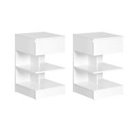 Set Of 2 Bedside Tables Side Table Nightstand With 1 Drawer And 2 Shelves White,sobuy Fbt49-Wx2