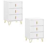 Set Of 2 Bedside Tables Side Table Nightstand With 3 Drawers White,sobuy Fbt115-L-Wx2