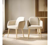 Set of 2 Beige Boucle Carver Dining Chairs - Claudia