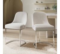 Set of 2 Beige Boucle Dining Chairs with Chrome Legs - Callie