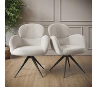 Set of 2 Beige Boucle Swivel Dining Chairs - Joelle