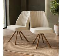 Set of 2 Beige Upholstered Swivel Dining Chairs with Walnut Effect Legs - Logan