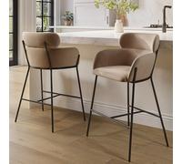 Beige Velvet Curved Kitchen Stool with Back - Isla