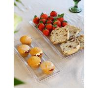Set of 2 Bella Perle Beaded Medium & Large Glass Tableware Serving Platter Gift Idea Dibor Clear 2 Pack