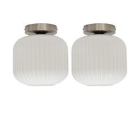 Set of 2 Bento - White Glass Satin Nickel Ceiling Light Fittings