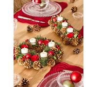 Set of 2 Berries & Baubles Triple and Round Table Centrepiece Christmas Decoration Candle Holders Tealight Holders Dibor Red 2 Pack