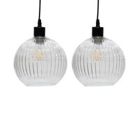 Set of 2 Betchley - Clear Ribbed Glass Globe Easy Fit Pendant Shades