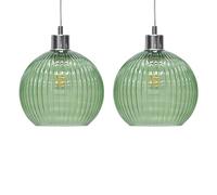firstchoicelighting Set of 2 Glass Easy Fit Ceiling Lightshades or Pendant Shades, Green Ribbed Glass, Height 18cm Diameter 20cm