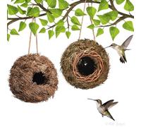Set of 2 Bird Nests Made of Natural Materials Nesting Boxes & Nest for Small Garden for Budgies, Tits, Canaries, Blackbird,Hummingbird