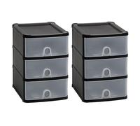(Set of 2) Black 3 Drawer Plastic Storage Unit - Durable Plastic Desktop Storage Tower, 3 Tier Tabletop Organiser with Clear Drawers, Multipurpose 3 Drawer Storage Unit for Home Office & Tool Storage
