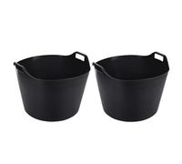 (Set Of 2) - BLACK 75L Heavy Duty Extra Large Flexi Tub Rubble Container Flexible Versatile Plastic Storage Bucket, Horse Feeder, Home Garden Tub.