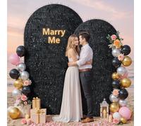 Set of 2 Black Arch Backdrop Cover 7.2ft 6ft, 2-Sided Sparkly Metallic Foil Tassel, Spandex Fitted Balloon Arch Stand Cover for Round Top Chiara Stand, Wedding, Birthday Party, Baby Shower, Prom Decor