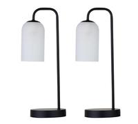 Set of 2 Black Bedside Lights or Table Lamps, Modern Design, Glass Shade, Height 47cm, Touch Operated, LED Compatible