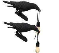 Set of 2 Black Birds Wall Lamps Resin Crow Desk LED Lamp E27 Base Modern Raven Art Deco Bedside Decor Plug in Cord Table Lamps for Bedroom, Office, College Dorm, Right Black Wall ((Pack 2))